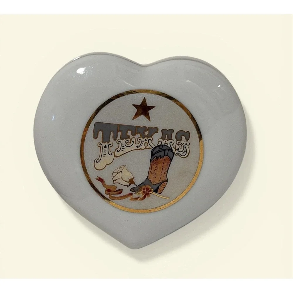 Vtg Heart Trinket Jewelry Box Lid Texas Cowgirl Country Western Rodeo 90s Gift